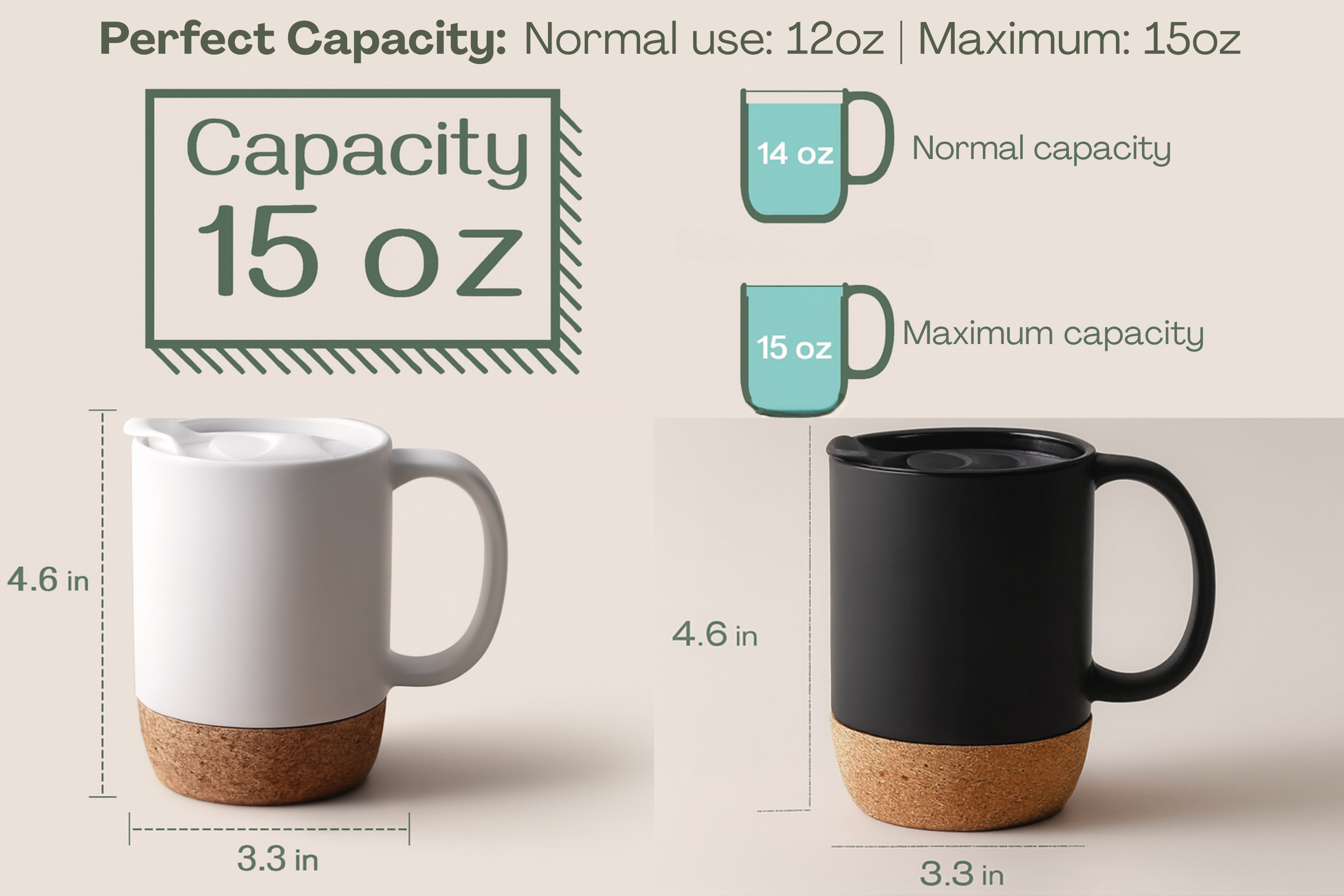 The Wandering Bean Cork Base Coffee Mug, Ceramic Mug with Insulated Cork Bottom