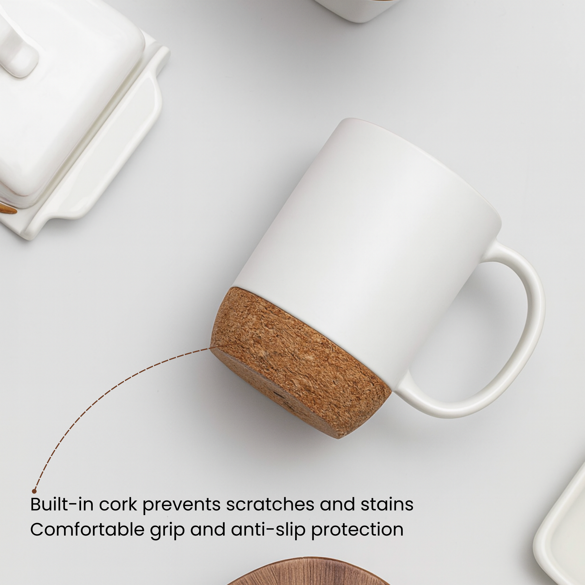 The Wandering Bean Cork Base Coffee Mug, Ceramic Mug with Insulated Cork Bottom
