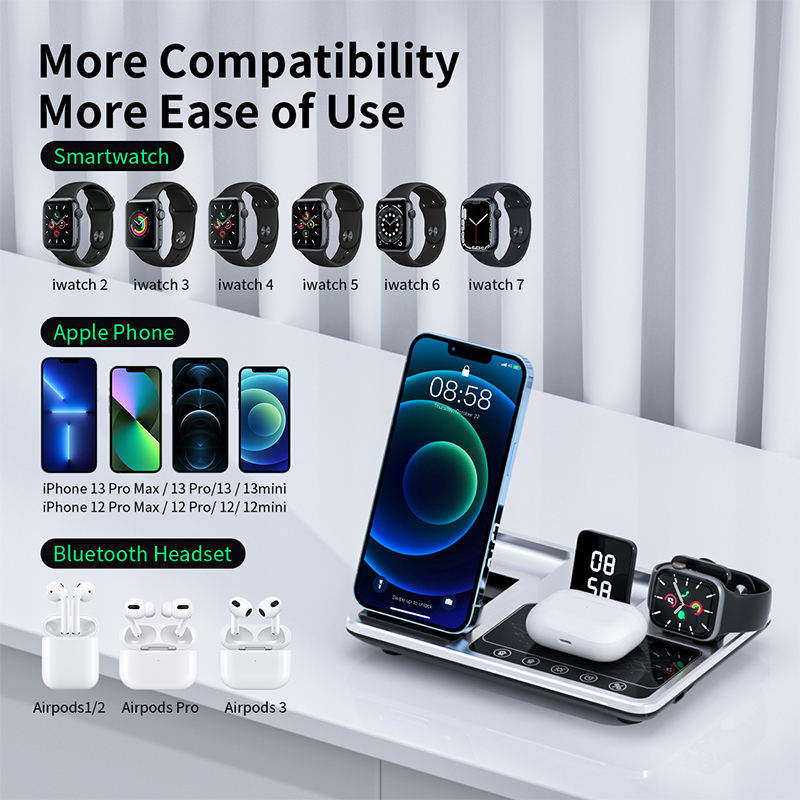 3 in 1 15W Fast Charging Foldable Desk Digital Smart Clock Led Light Portable Wireless Charger Stand for Smart Phone.