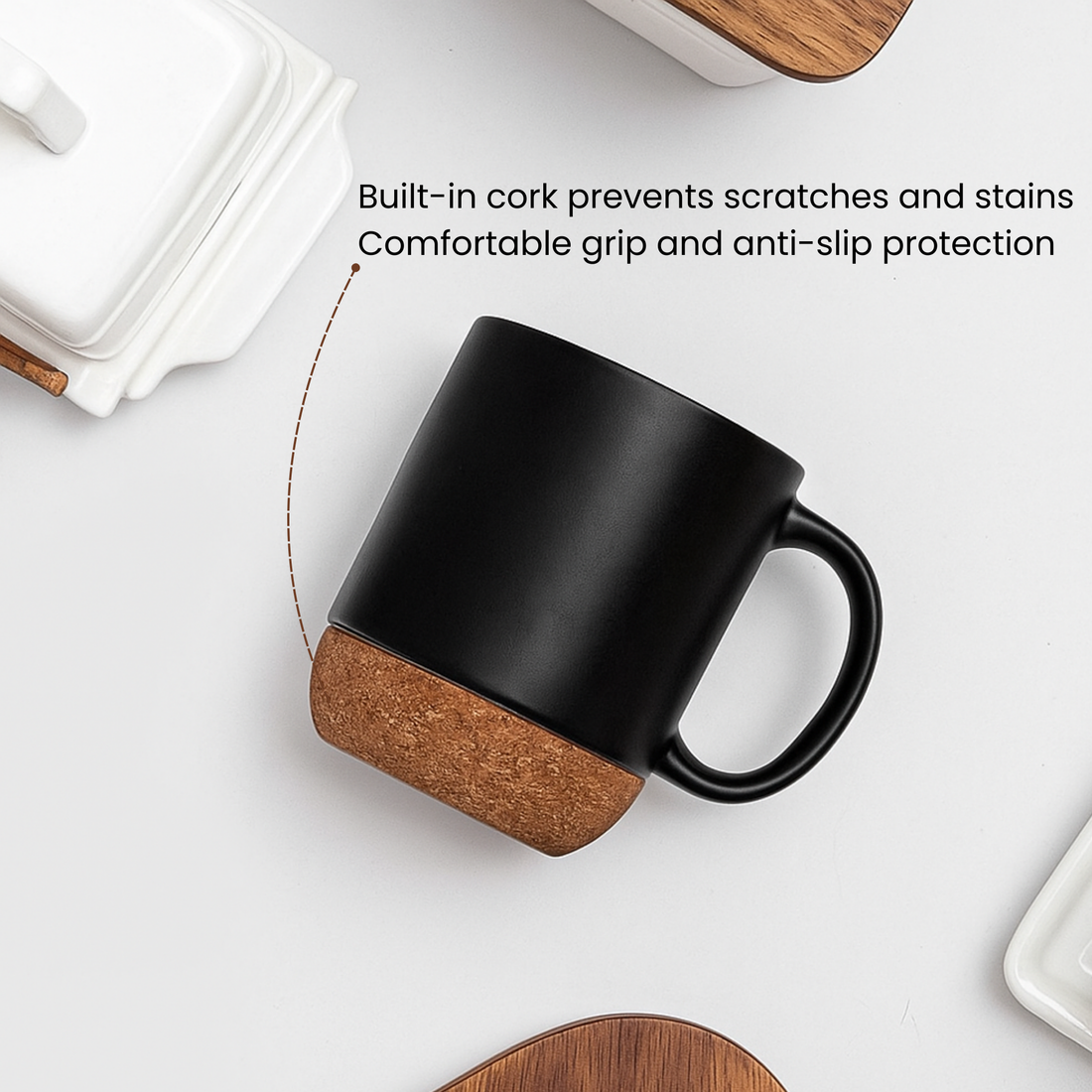 The Wandering Bean Cork Base Coffee Mug, Ceramic Mug with Insulated Cork Bottom