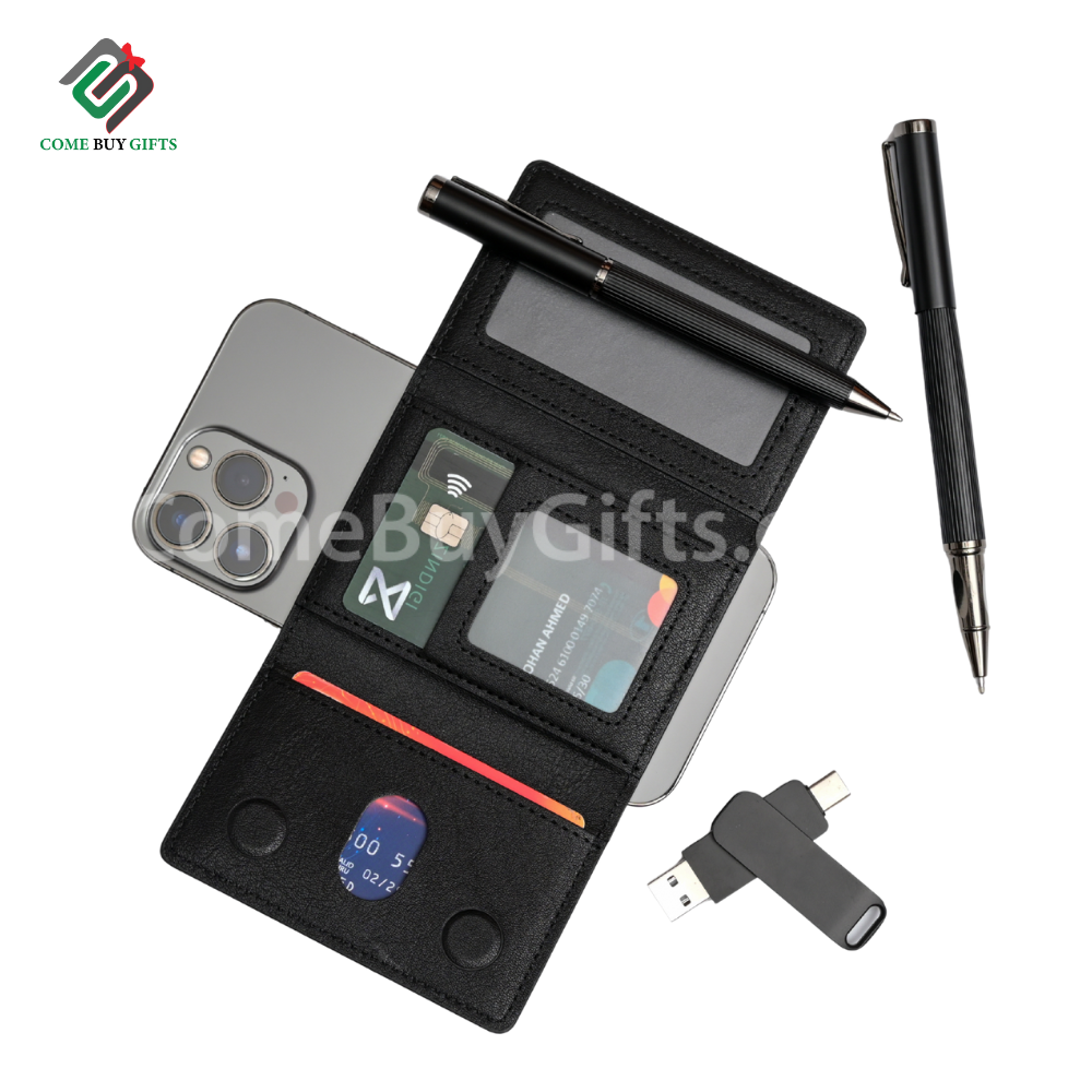 Custom PU leather wallet wireless charger power banks with Custom name.