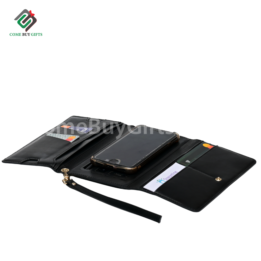 Custom PU leather wallet wireless charger power banks with Custom name.