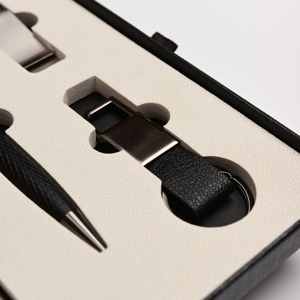 Premium Executive Gift Set – 2 Luxury Pens, Leather Key chain, Metal Book Holder & Woven Diary