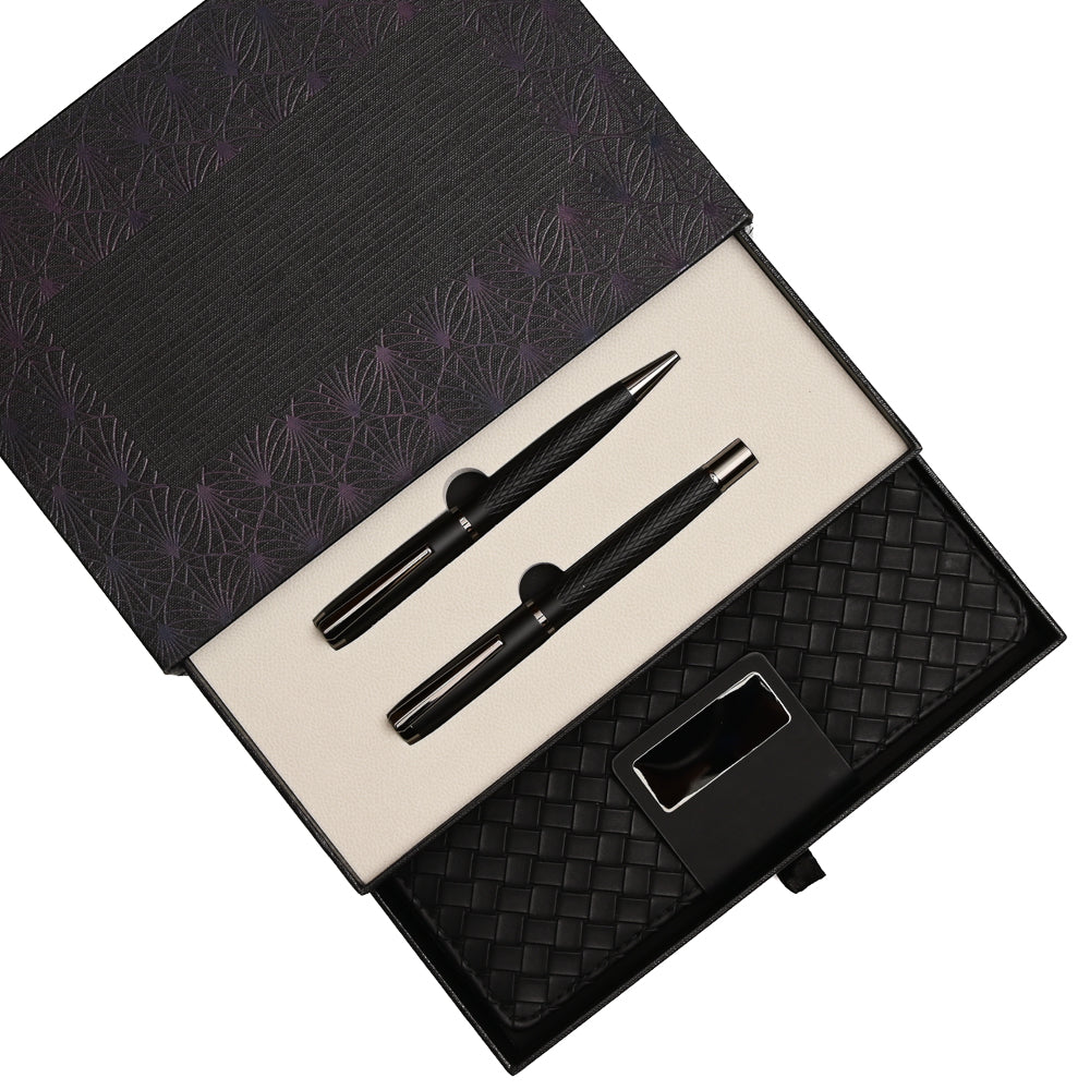 Premium Executive Gift Set – 2 Luxury Pens, Leather Key chain, Metal Book Holder & Woven Diary