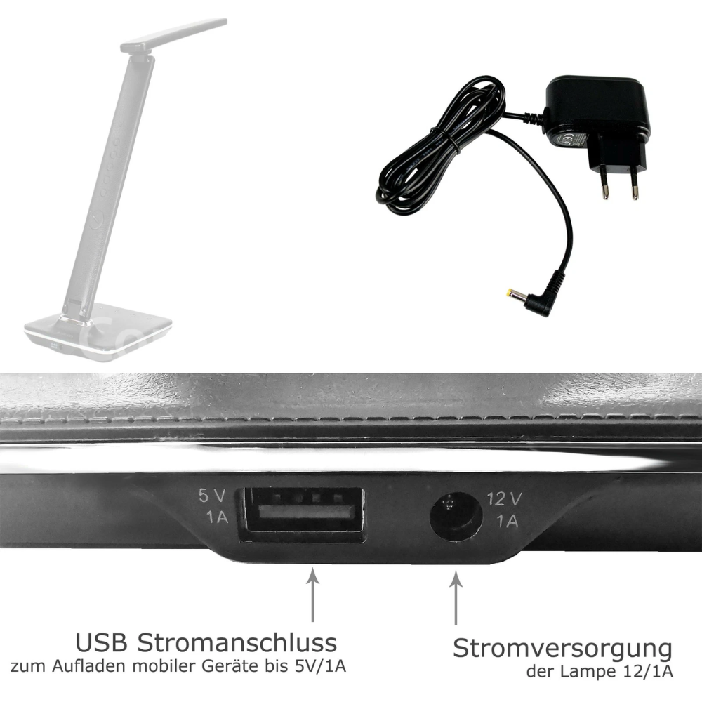 LED Desk Lamp with Flexible Arm, Alarm Clock and Built-in Wireless Charger