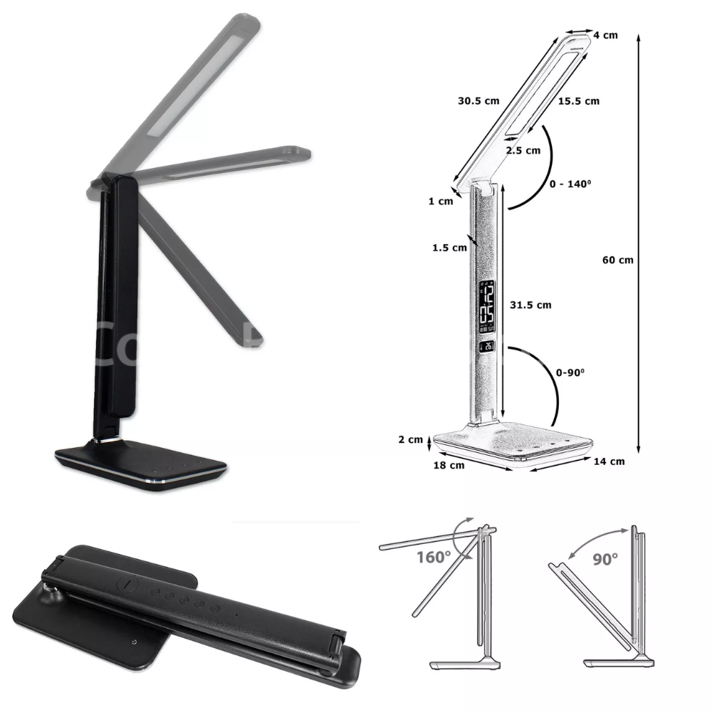 LED Desk Lamp with Flexible Arm, Alarm Clock and Built-in Wireless Charger