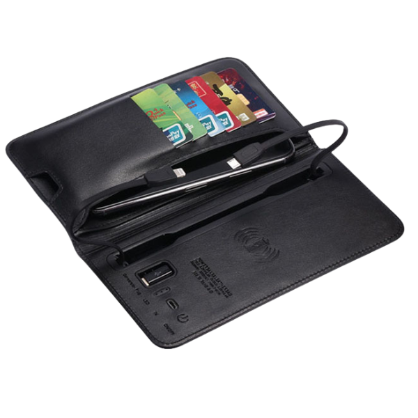Portable Power Wallet & Phone Charger With Custom name & Logo.