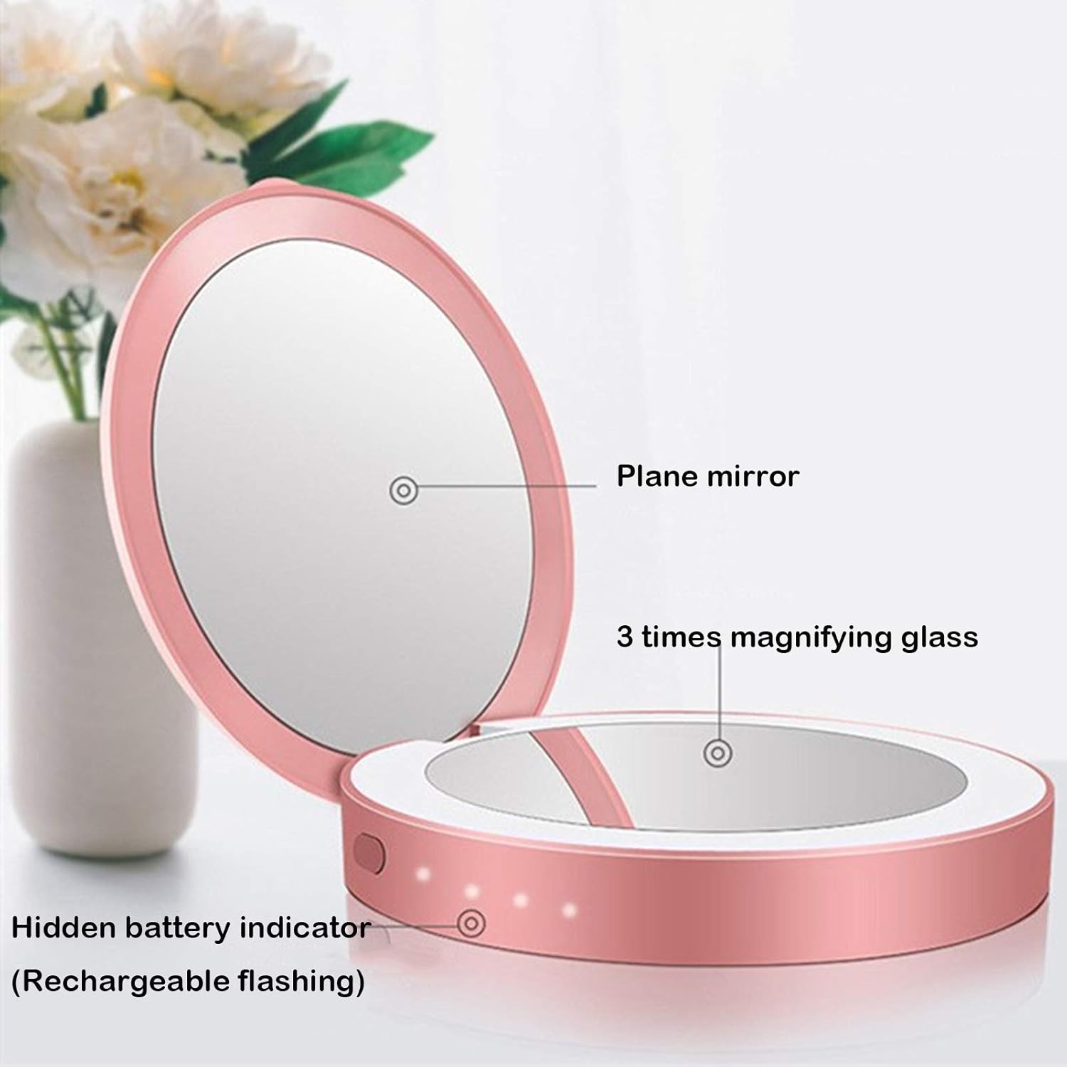 Portable Decorative Mirror Mini LED Ring Light Tri-fold Illuminating Rechargeable Power Bank