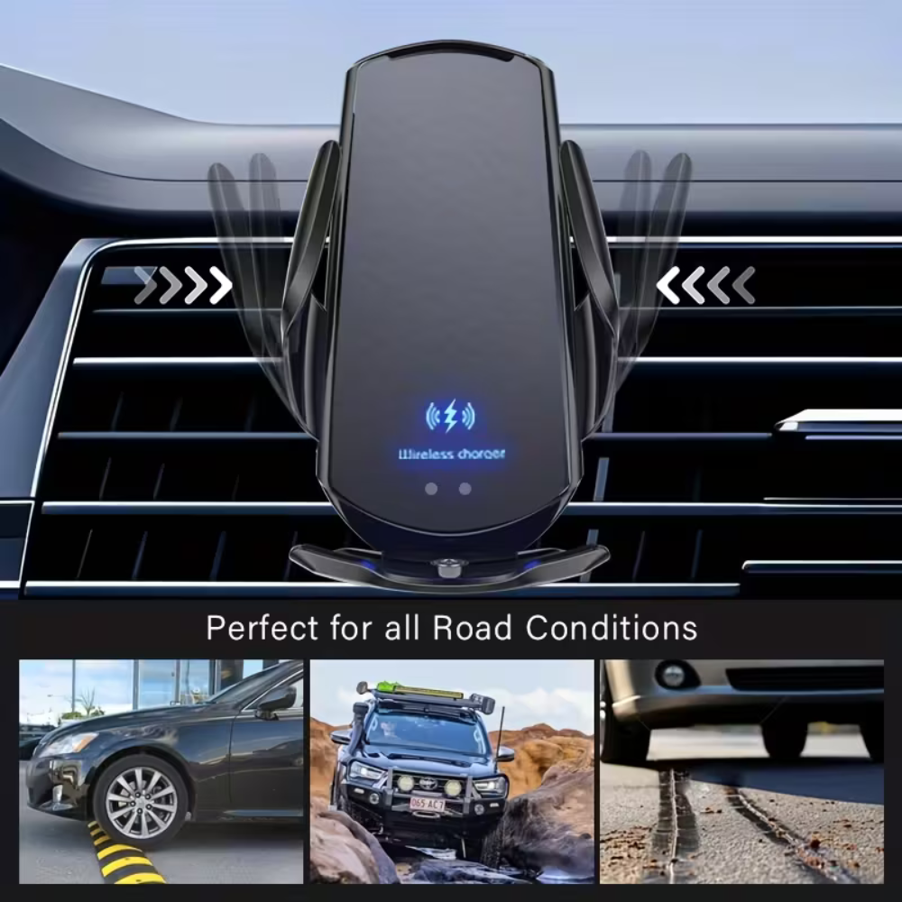 Smart Sensor Car Phone Wireless Charger, 15W Fast Charging Auto-Clamping Car Phone Holder for iPhone & Android