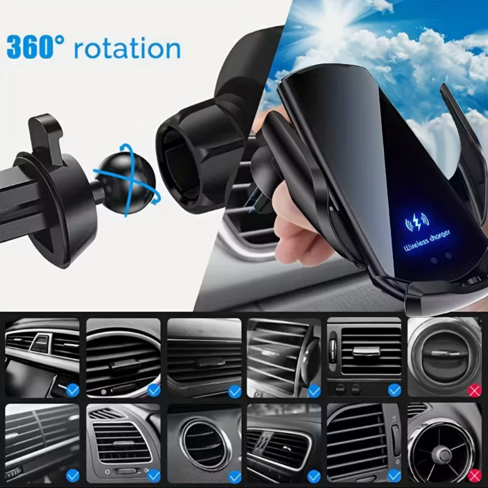 Smart Sensor Car Phone Wireless Charger, 15W Fast Charging Auto-Clamping Car Phone Holder for iPhone & Android