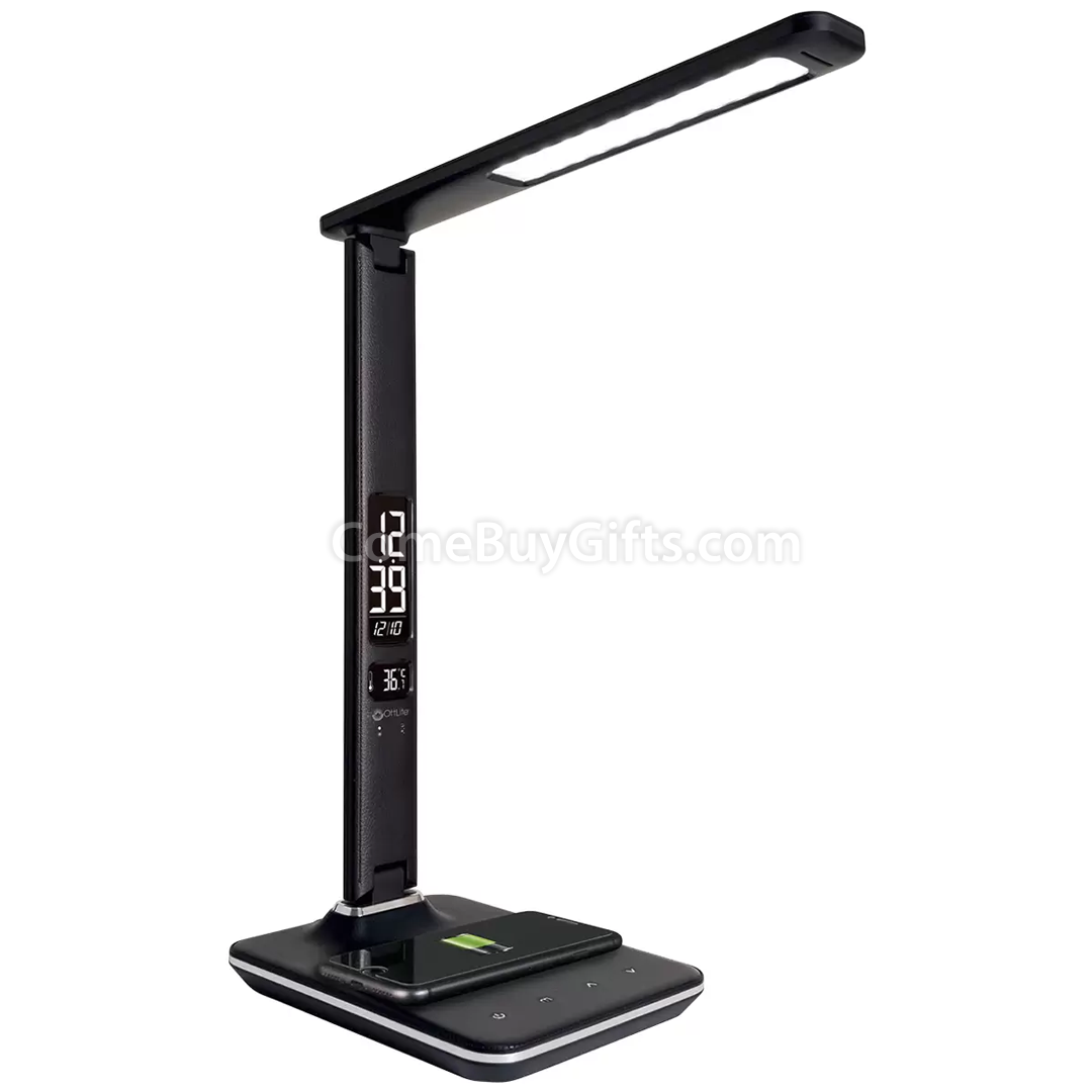 LED Desk Lamp with Flexible Arm, Alarm Clock and Built-in Wireless Charger